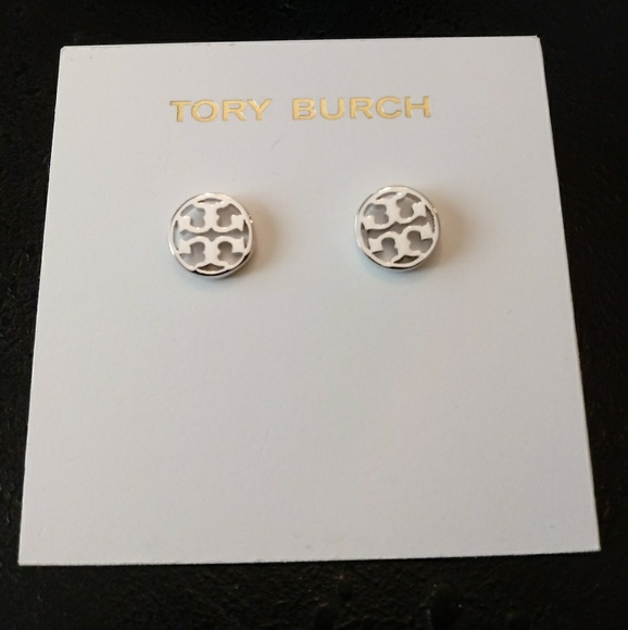 Tory Burch NWOT Silver Circle Logo Stud Earrings - Picture 7 of 8